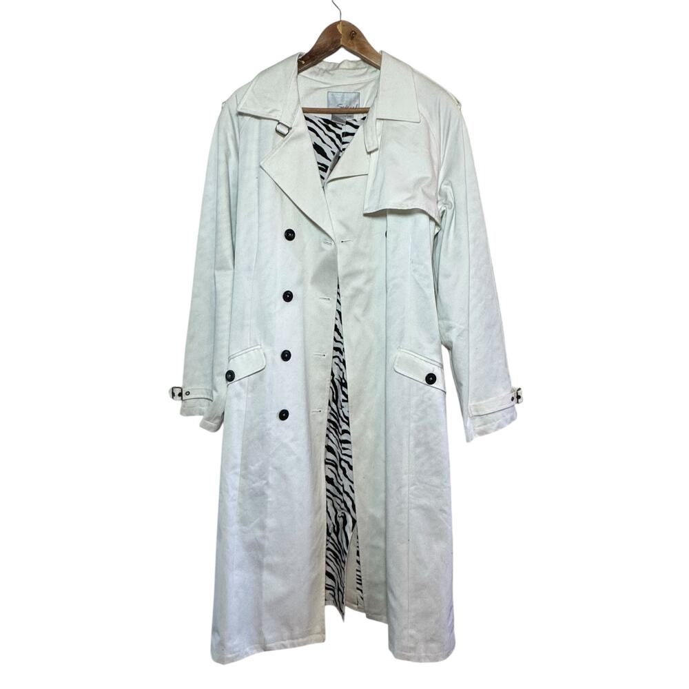 Spiegel Zebra Print Lined White Cotton Size 16 Belted Trench Coat